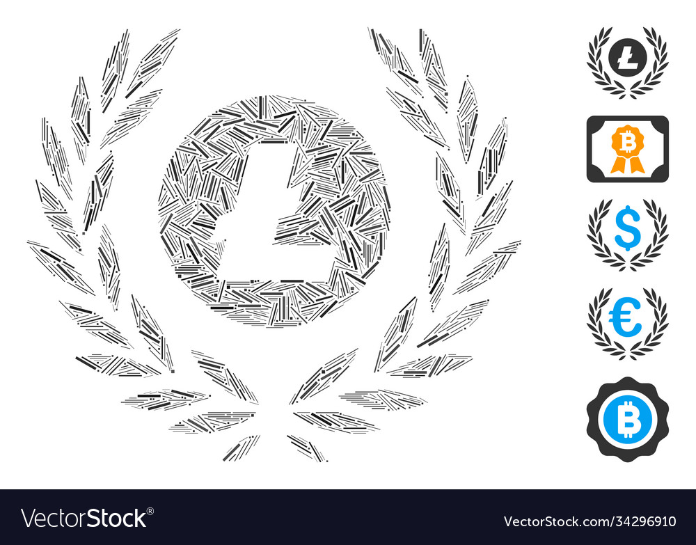 Line mosaic litecoin coin laurel wreath icon