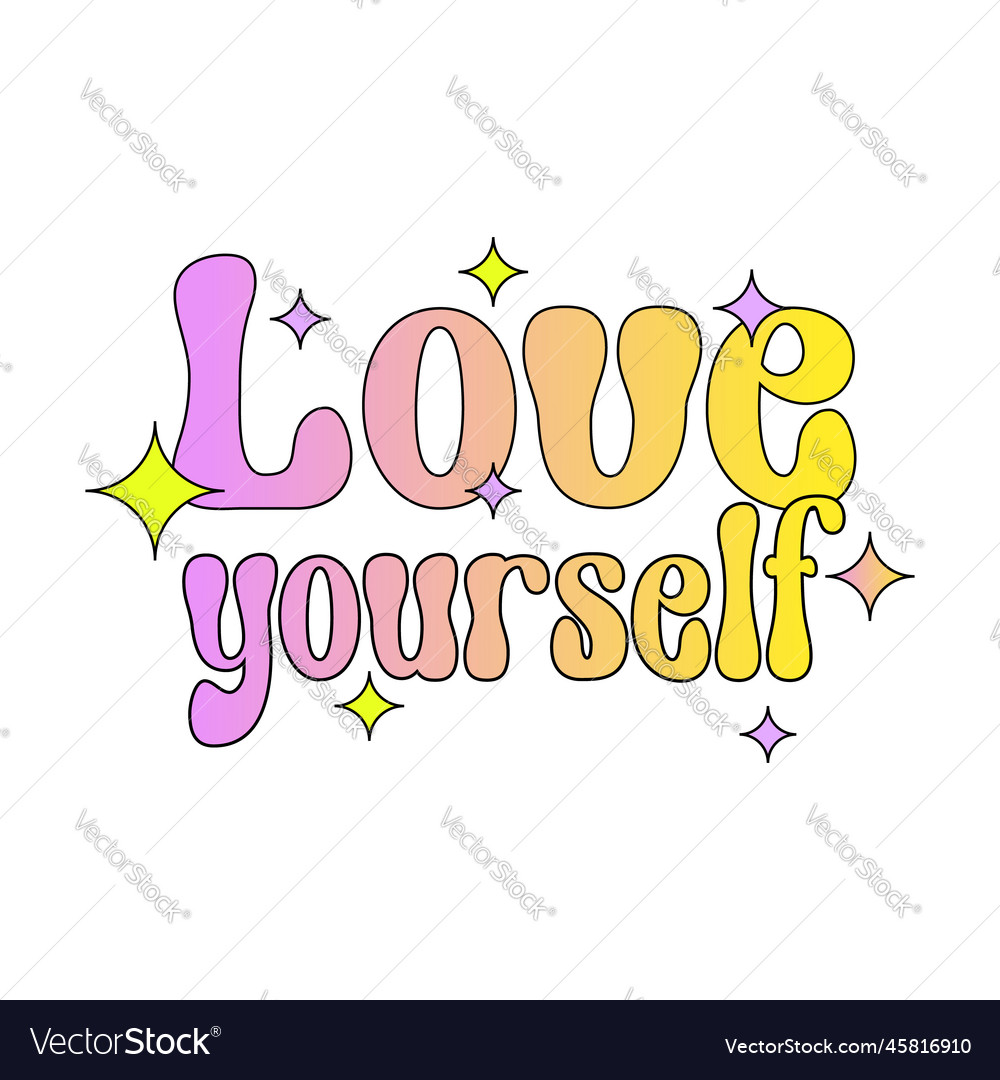 Love yourself text pastel gradient color groovy Vector Image