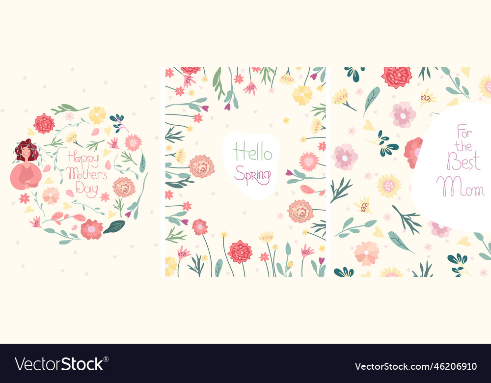 Mothers day greeting card cute lady with flowers