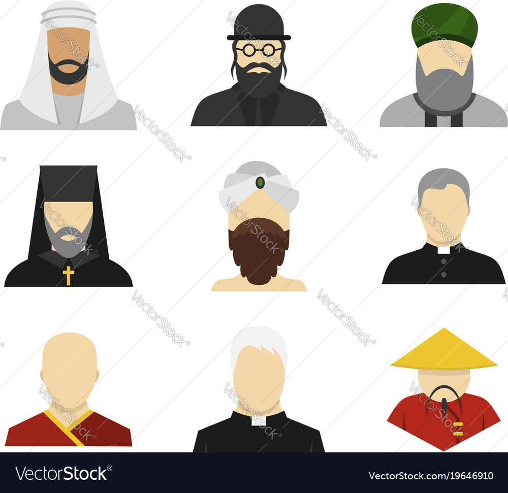 Religious people icon set flat style Royalty Free Vector