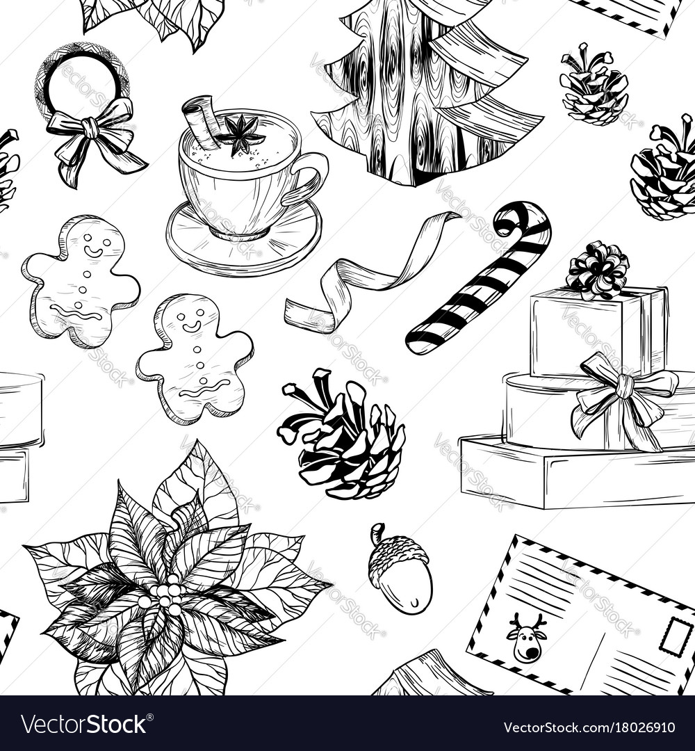 Seamless pattern with set of christmas decoration