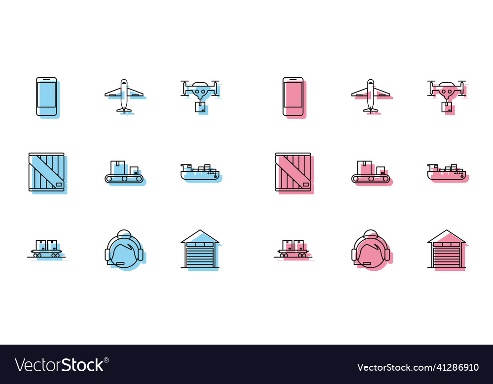 Set line railway carriage support operator vector image Set line railway carriage support operator