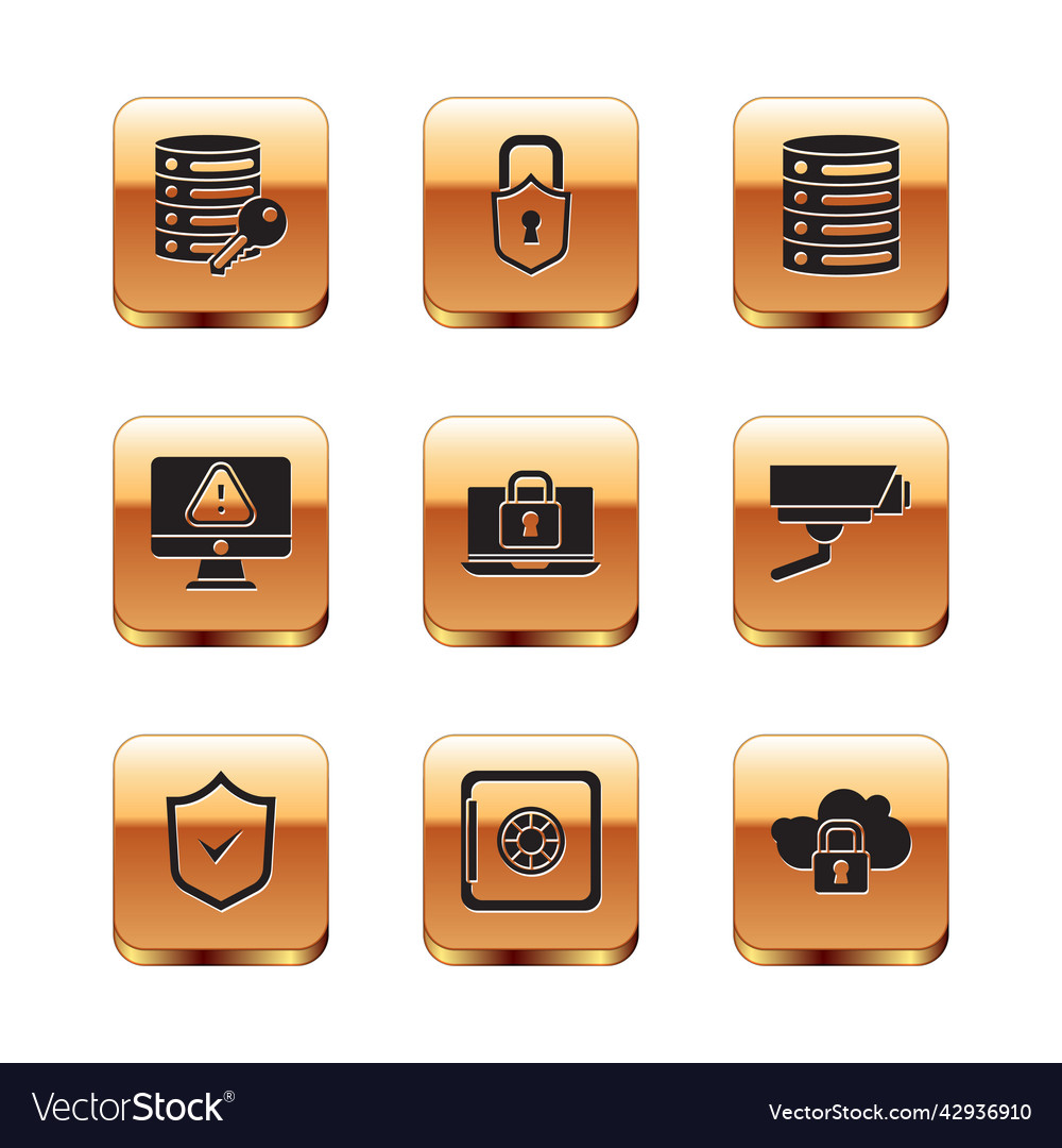 Set server security with key shield check mark vector image Set server security with key shield check mark