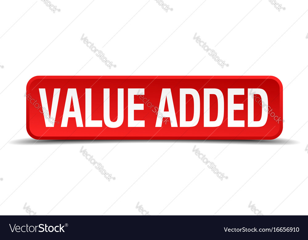 Value added red 3d square button isolated on white