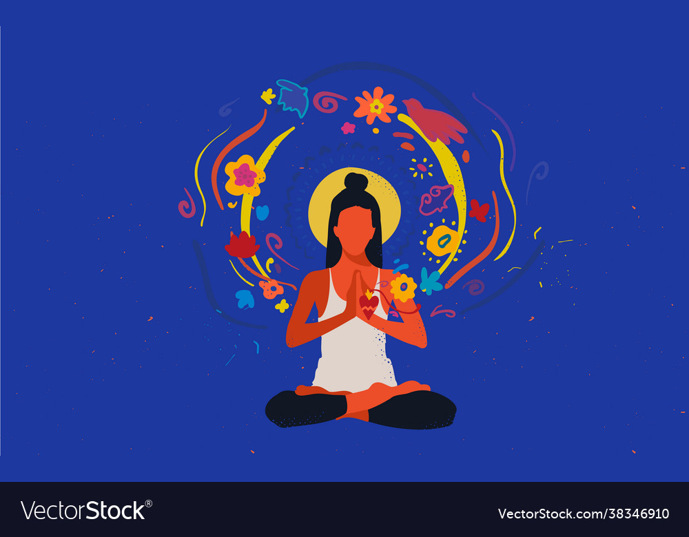 Young girl meditates hands folded in namaste Vector Image Young girl meditates hands folded in namaste Vector Image