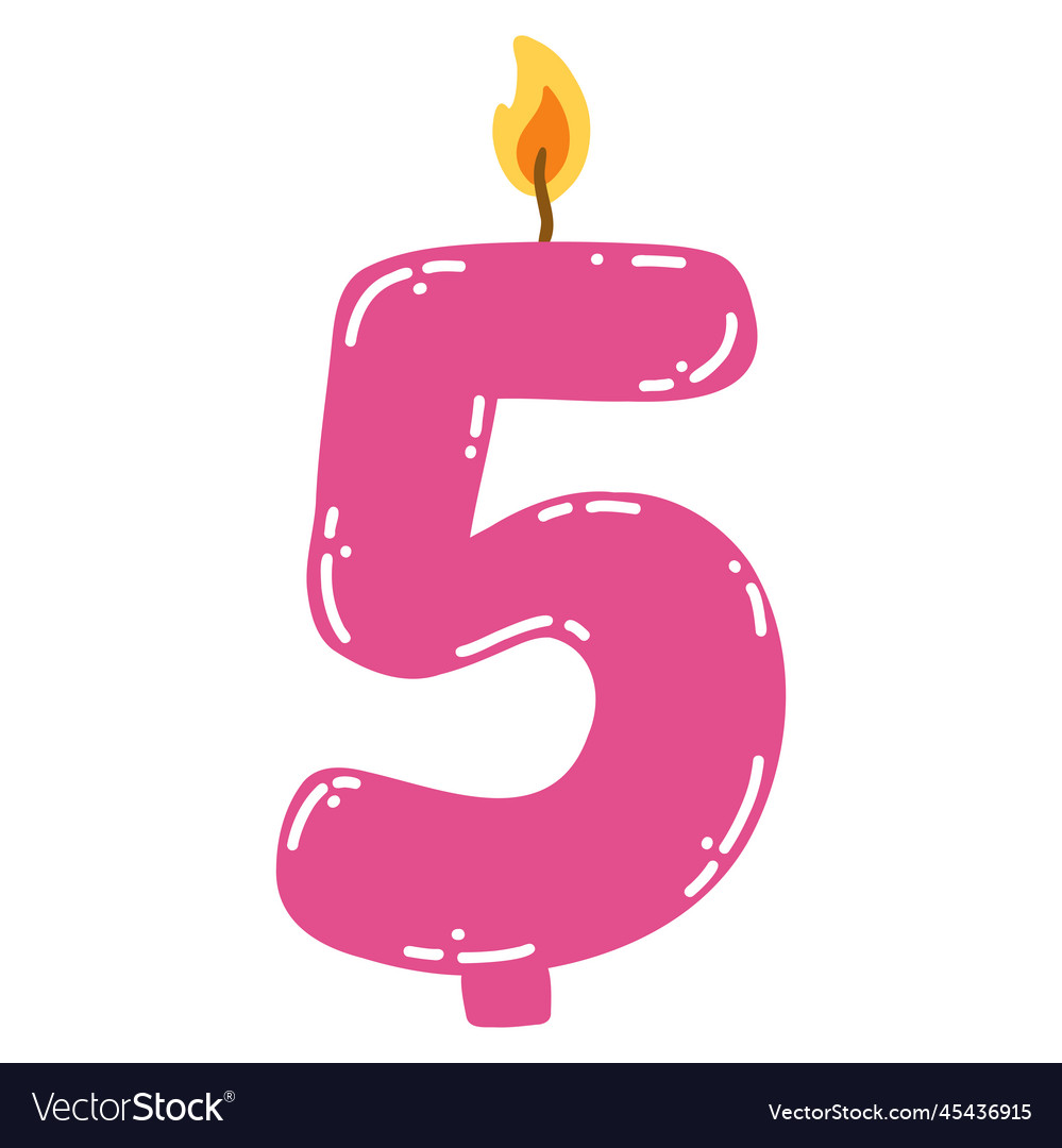 Candle number five in flat style hand drawn Vector Image