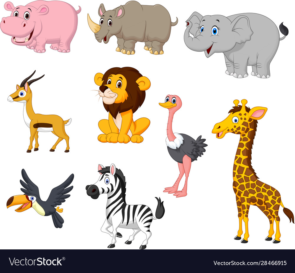 Cartoon wild animals collection set Royalty Free Vector