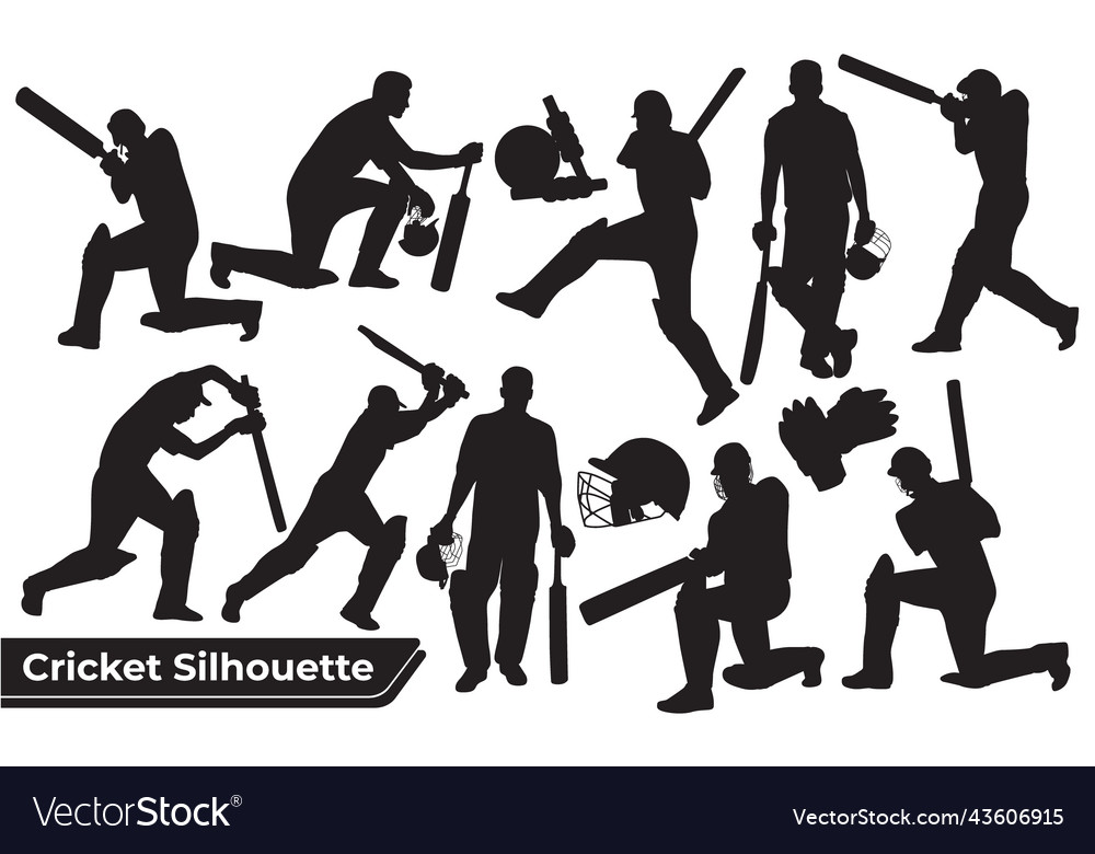 Collection of cricket player silhouettes Vector Image