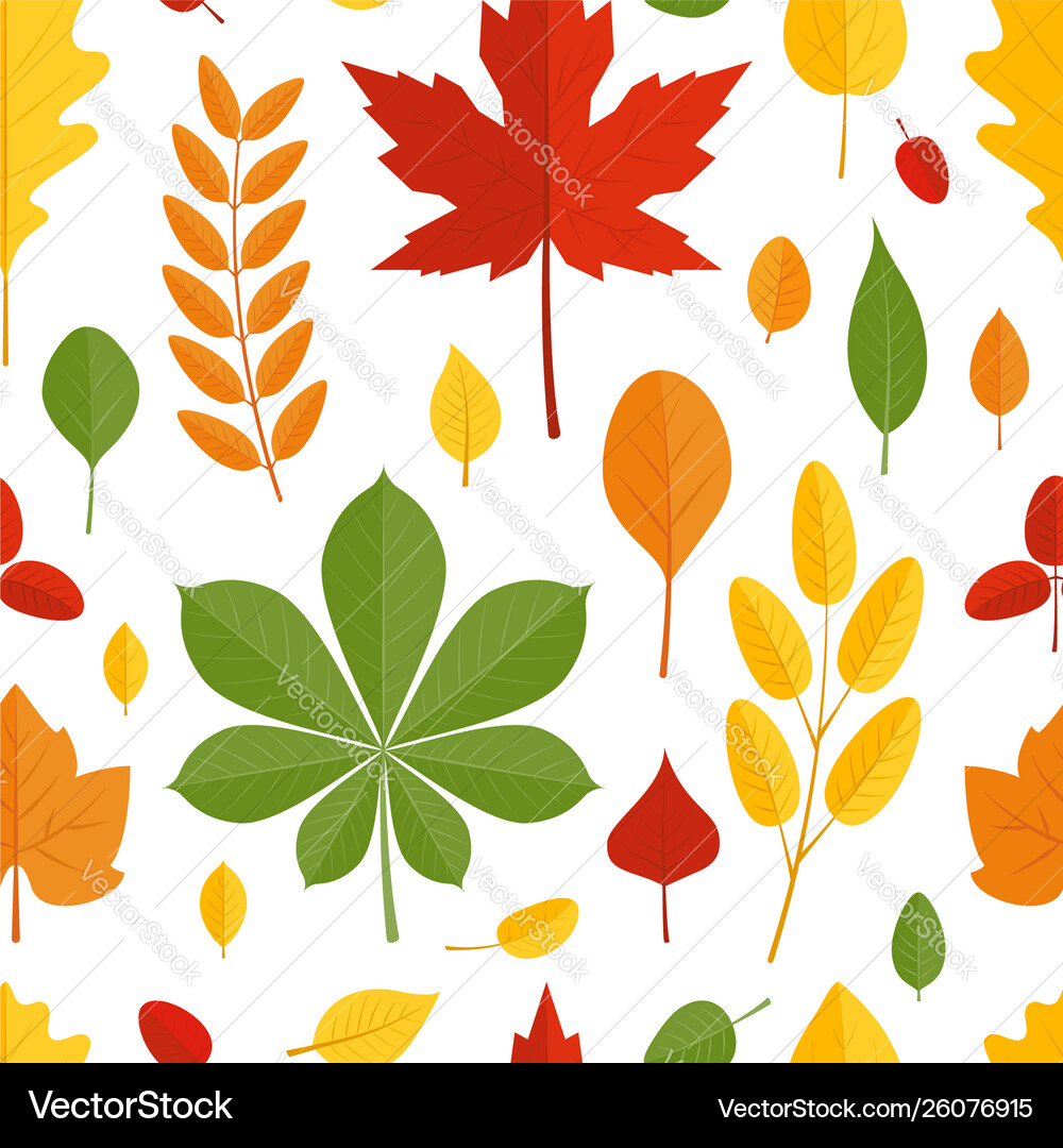Colorful leaves in flat style seamless pattern Vector Image
