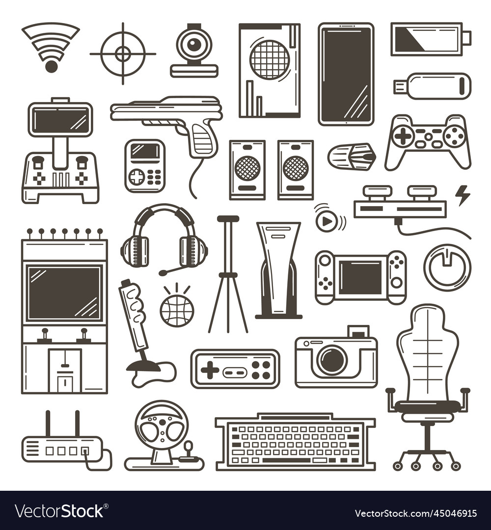 Digital Gadget Doodle Elements Computer Games Vector Image