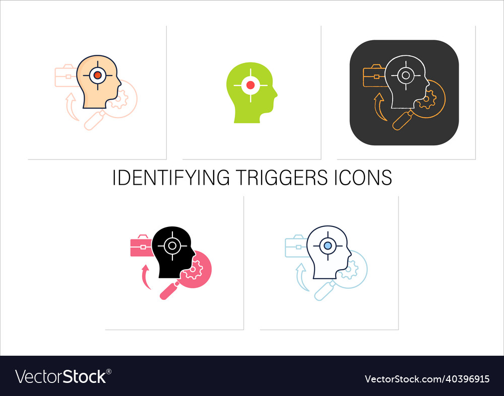 Identifying triggers icons set Vector Image Identifying triggers icons set