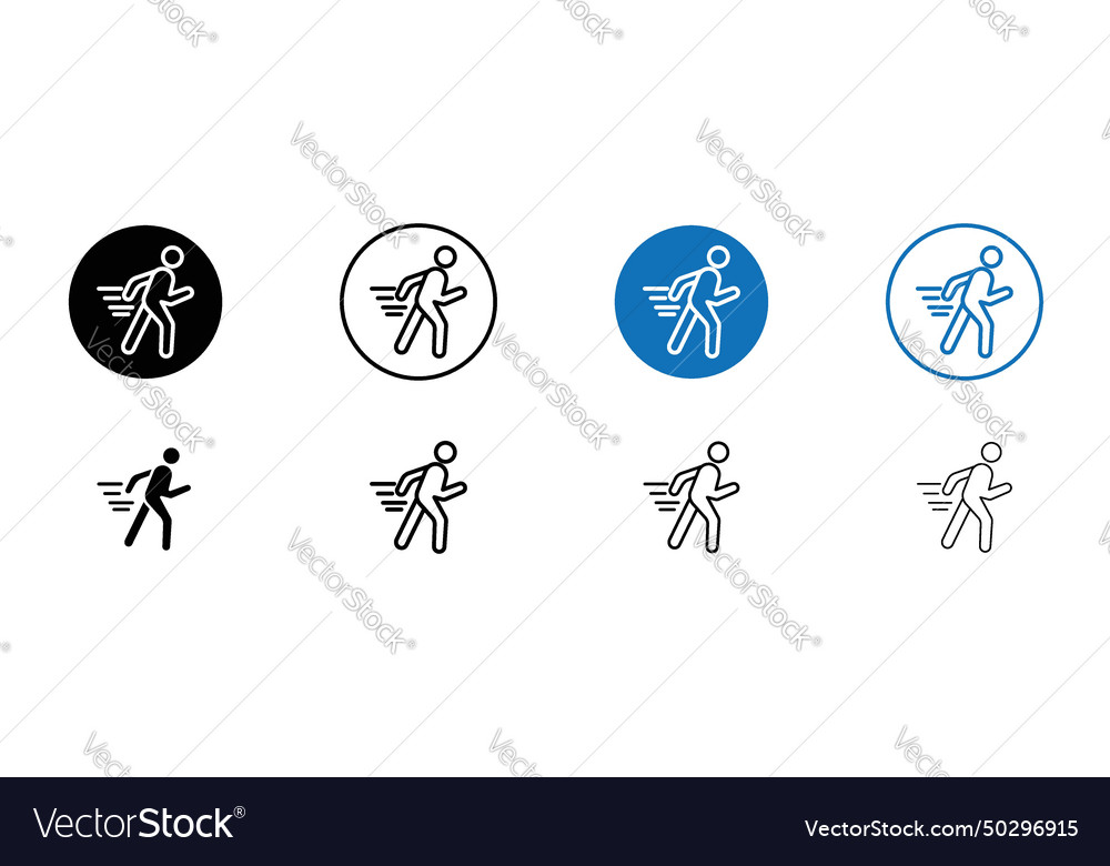 Man fast run icon set runner and speed motion vector image Man fast run icon set runner and speed motion