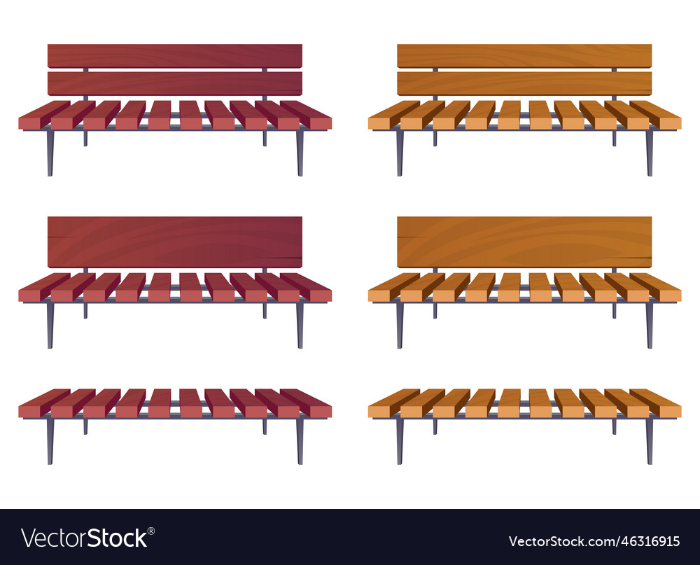 Park bench collection in cartoon style isolated