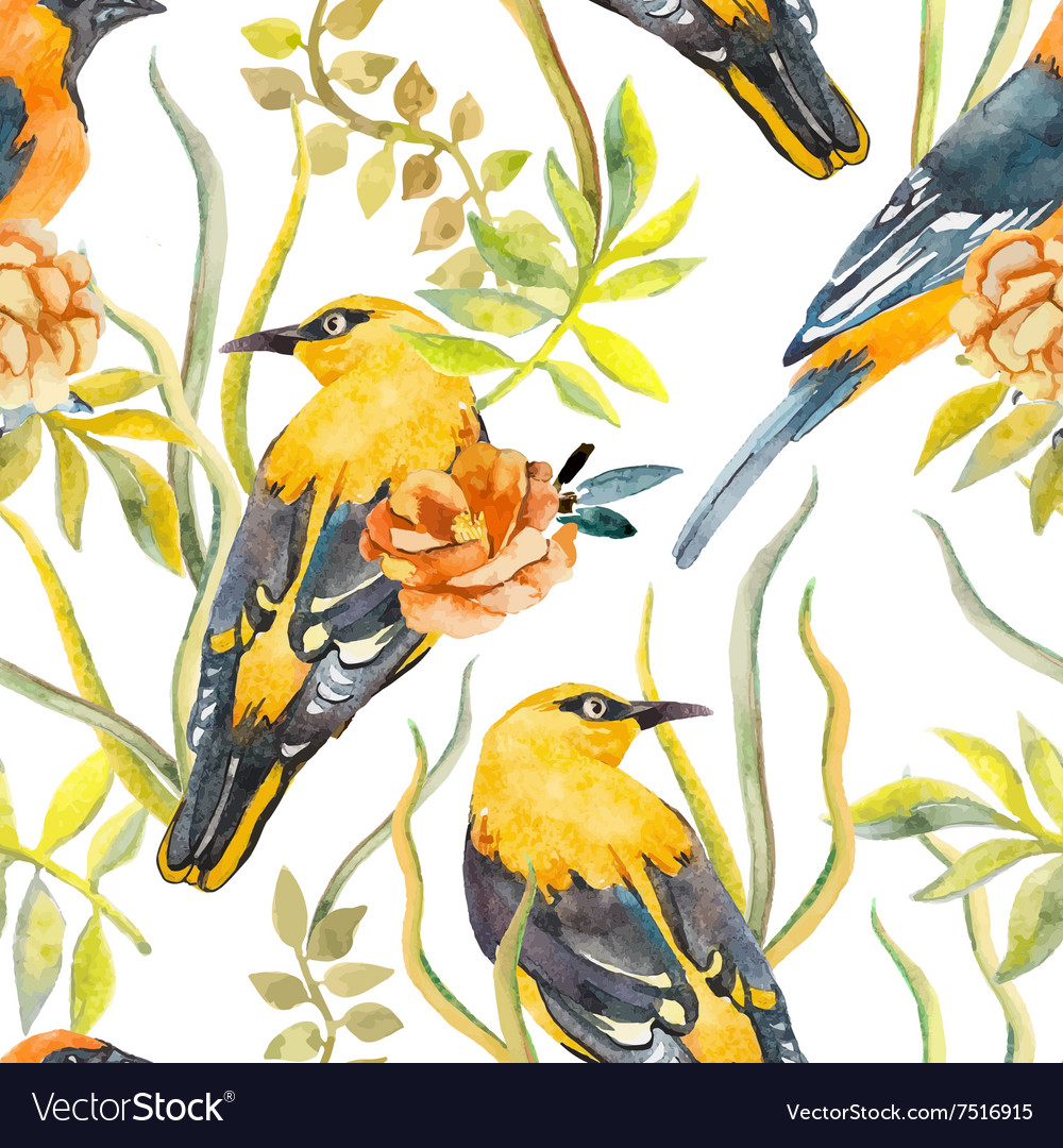 Seamless pattern of birds and plants bird Vector Image