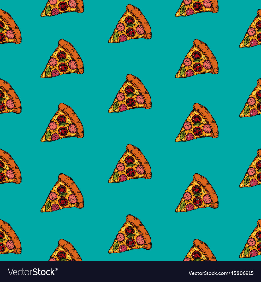 Seamless pizza slice pattern vector image Seamless pizza slice pattern