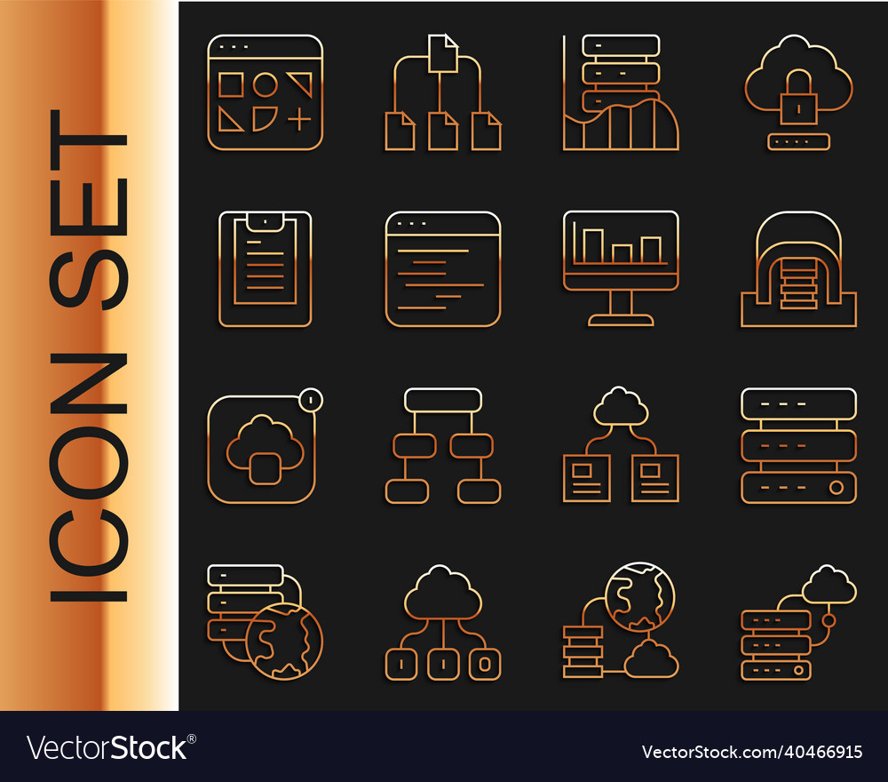 Set line network cloud connection server data vector image Set line network cloud connection server data