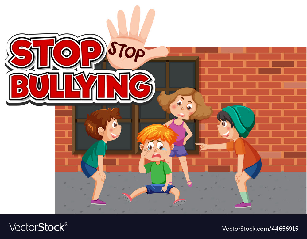 Stop bullying text with school kids Royalty Free Vector