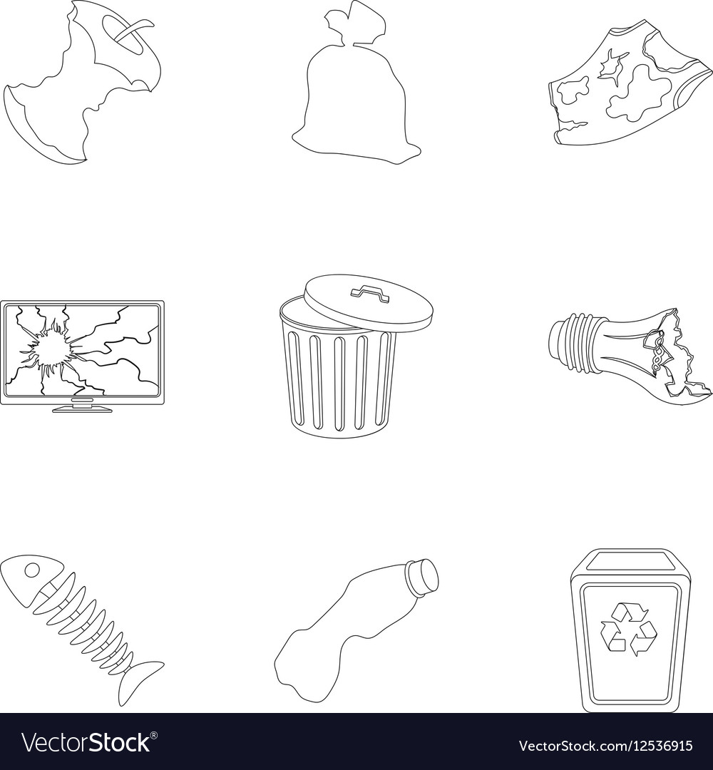 Trash and garbage set icons in outline style big