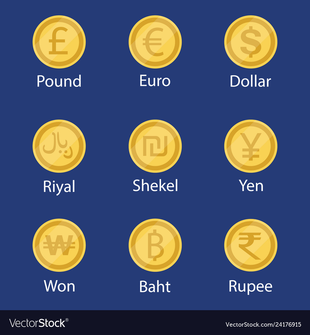 world-currency-symbol-coins-set-collection-vector-image