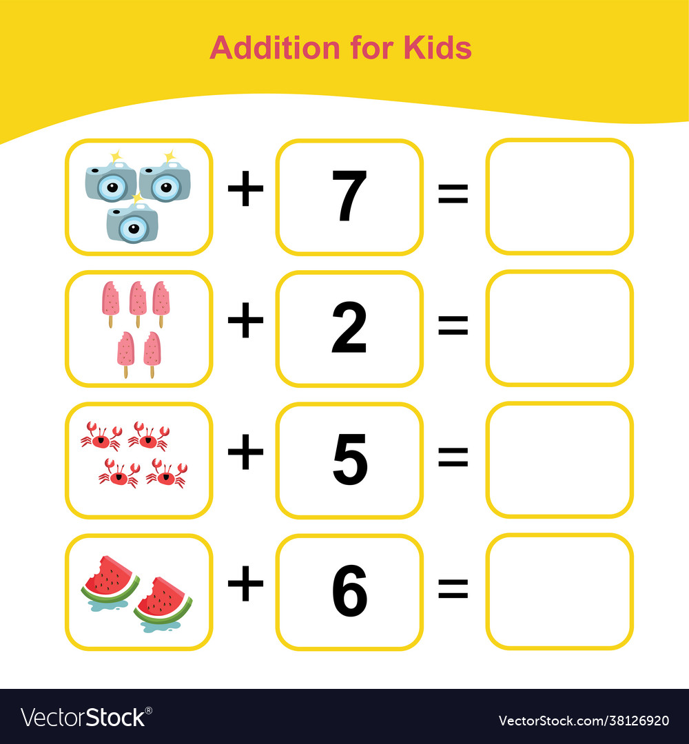 Addition counting game for kids Royalty Free Vector Image