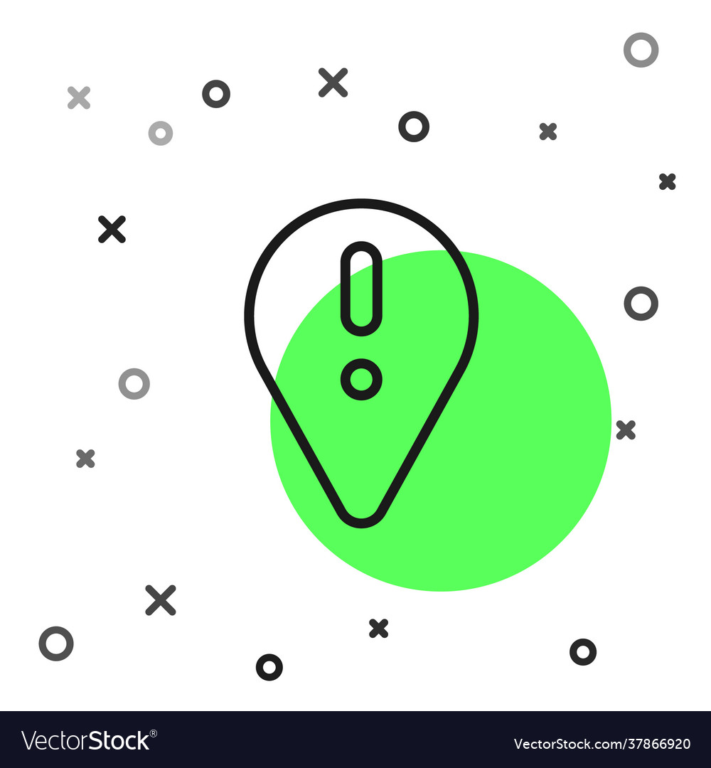 Black line map pointer with exclamation mark icon