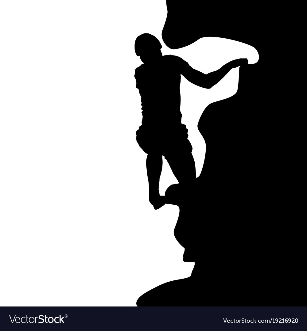 Black silhouette rock climber on white background