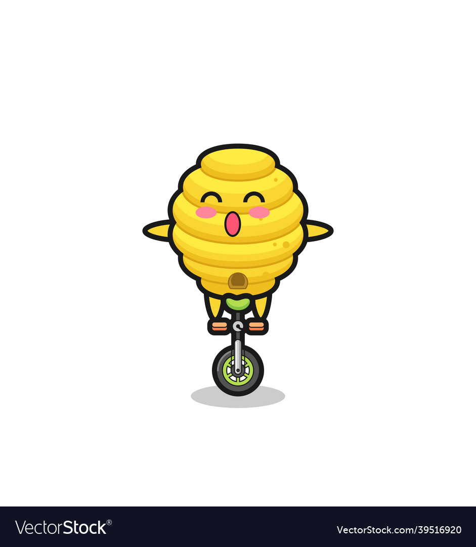 Cute bee hive character is riding a circus bike