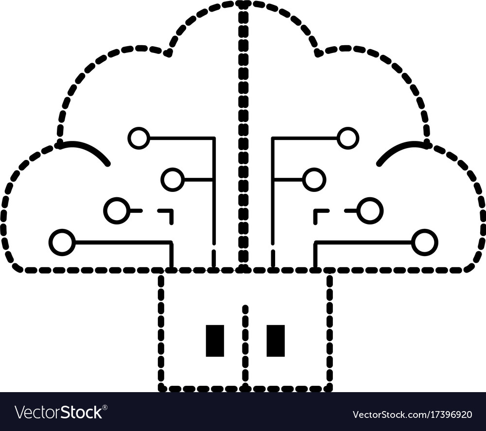 Dotted shape brain cloud data with circuits
