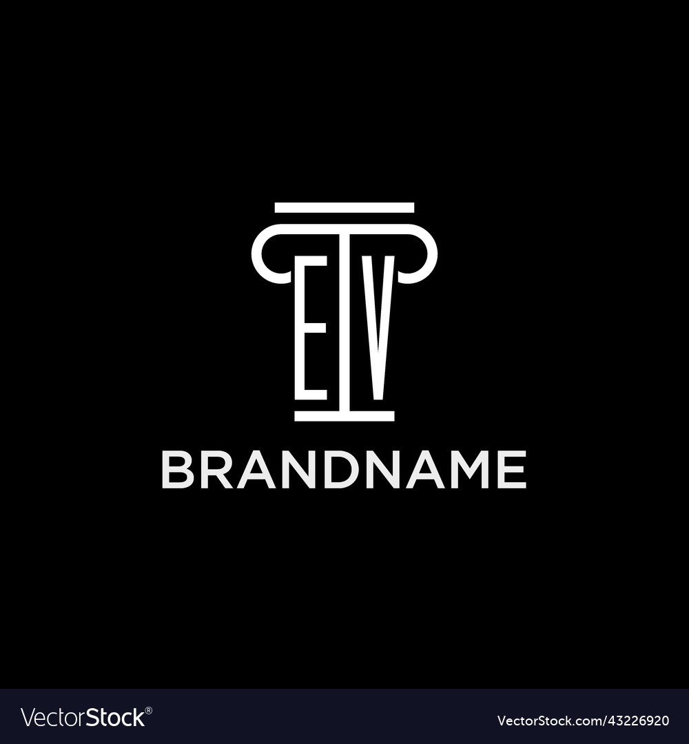 Ev monogram initial logo with pillar shape icon