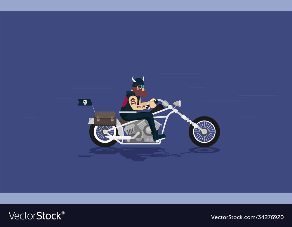 Flat classic motorcycle with brutal cartoon biker Vector Image