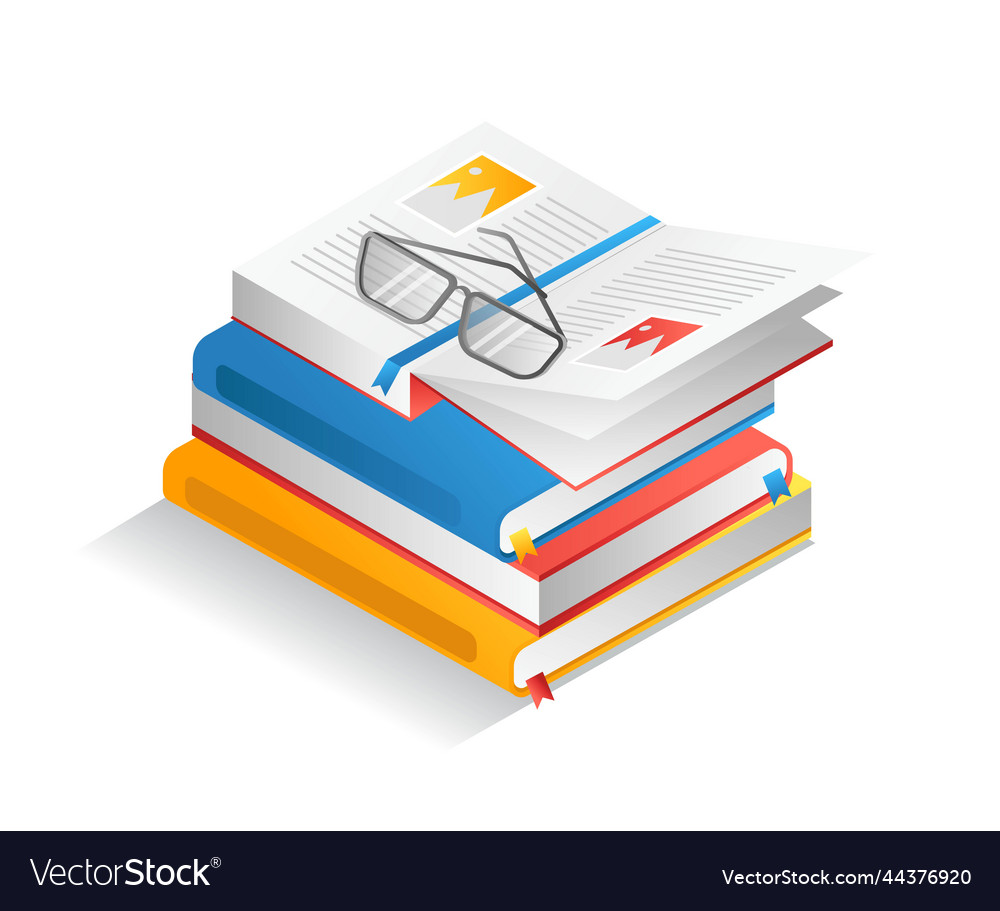 Flat isometric concept glasses on a pile vector image Flat isometric concept glasses on a pile