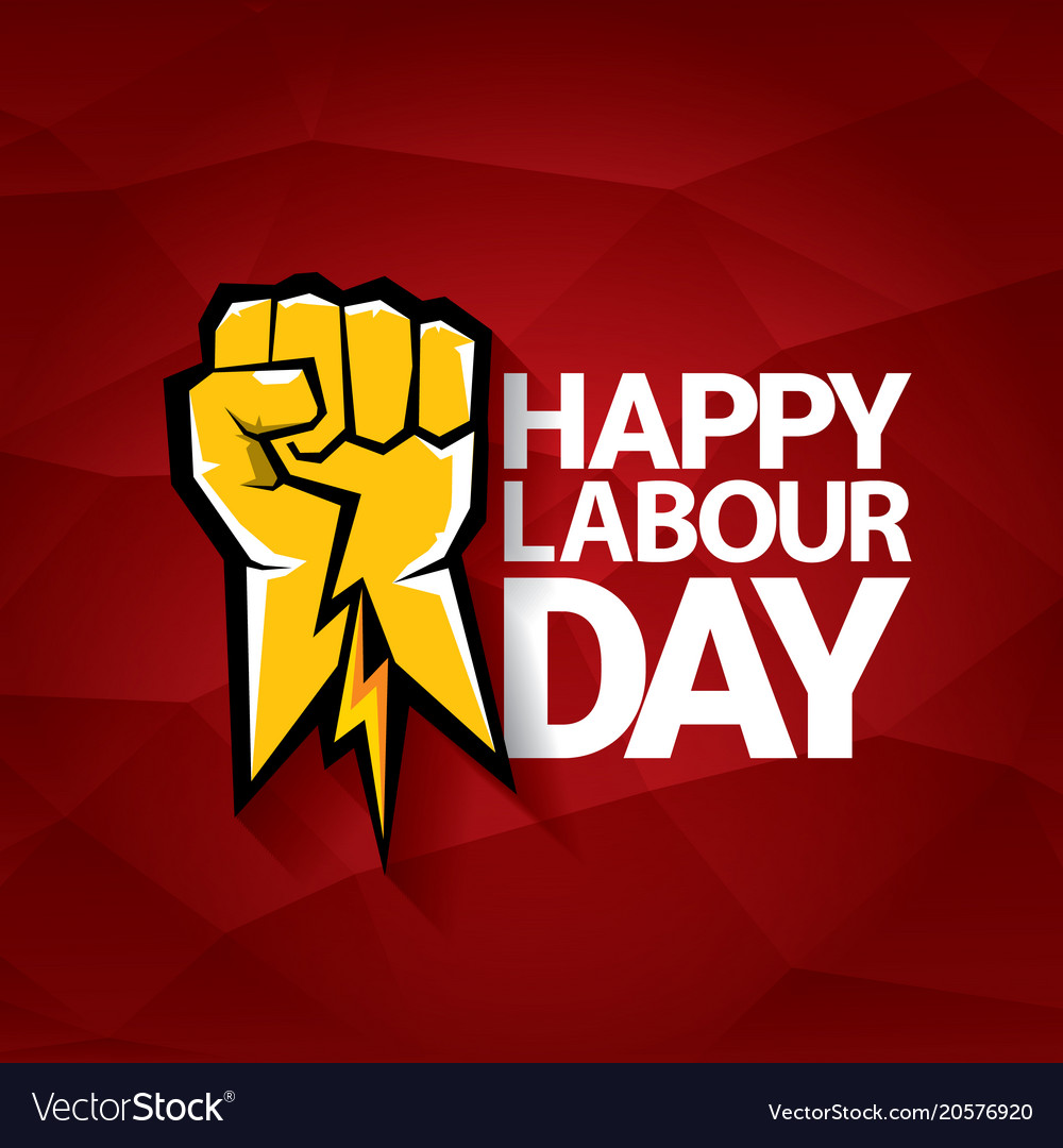 Happy labour day label with strong orange Vector Image