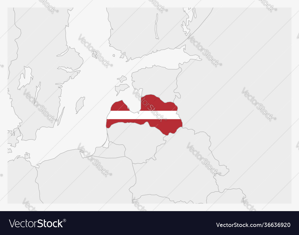 Latvia map highlighted in flag colors