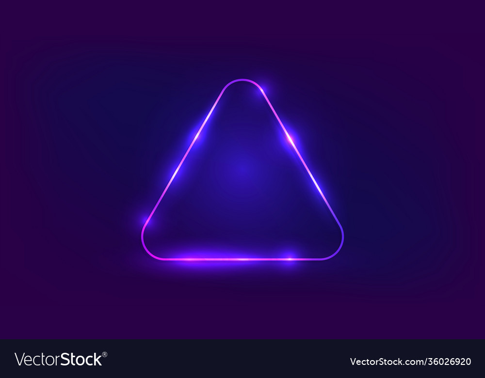 Neon rounded triangle frame with shining effects vector image Neon rounded triangle frame with shining effects