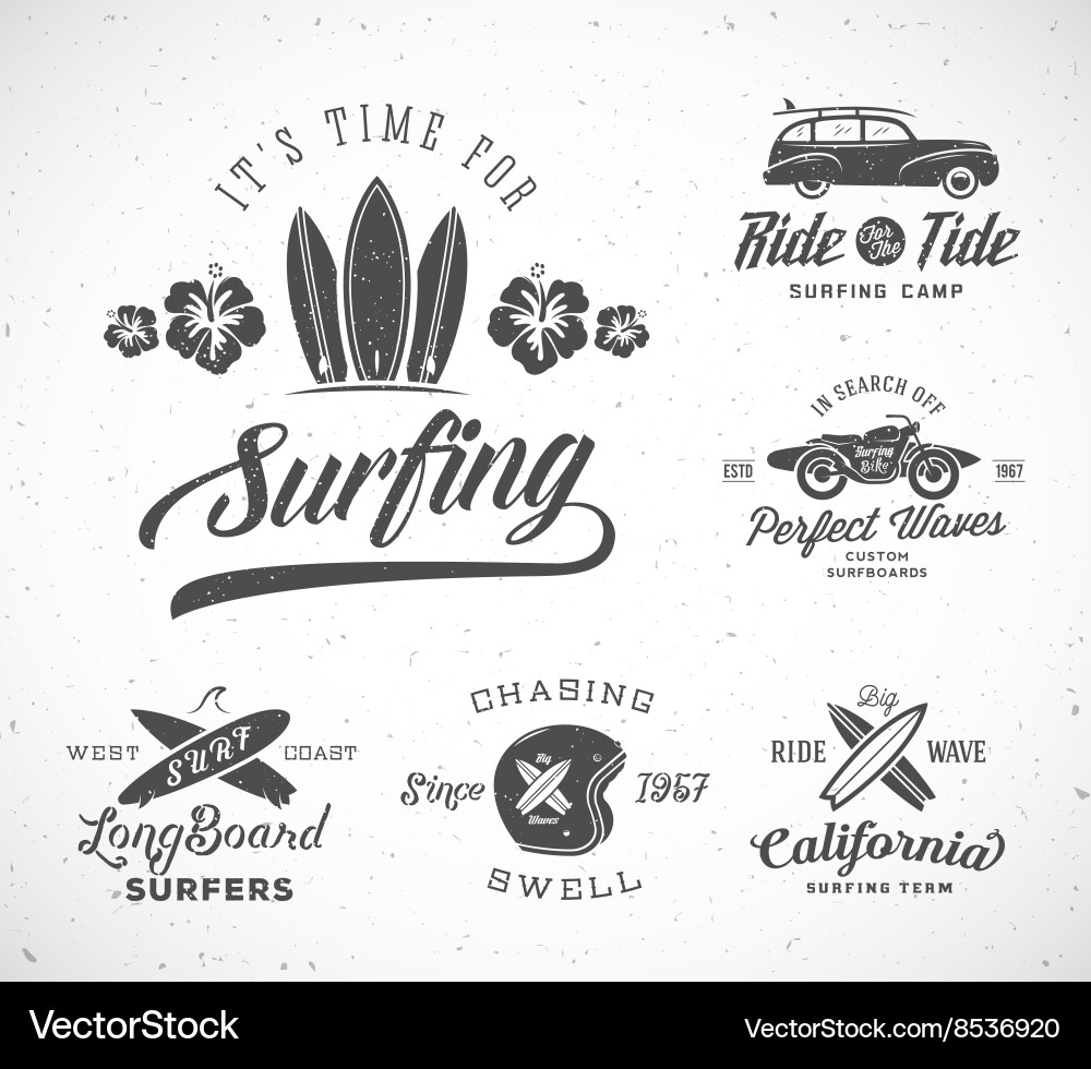 Retro Style Surfing Labels Logo Templates Vector Image