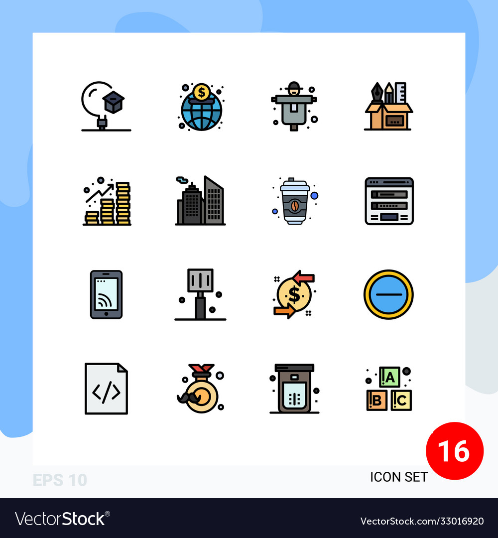 Set 16 flat color filled lines on grid