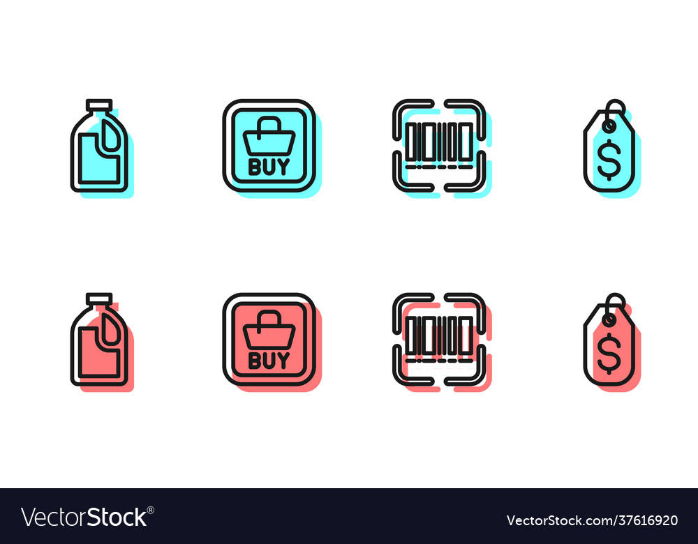 Set line scanner scanning bar code bottle vector image Set line scanner scanning bar code bottle