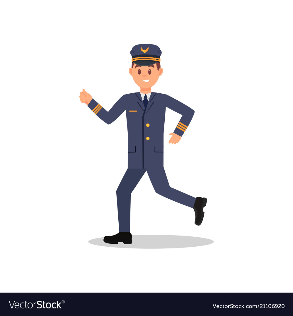 Smiling Pilot Running with Airplane