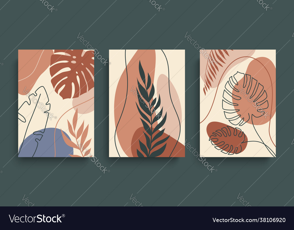 Tropical leaves wall art set abstract Royalty Free Vector