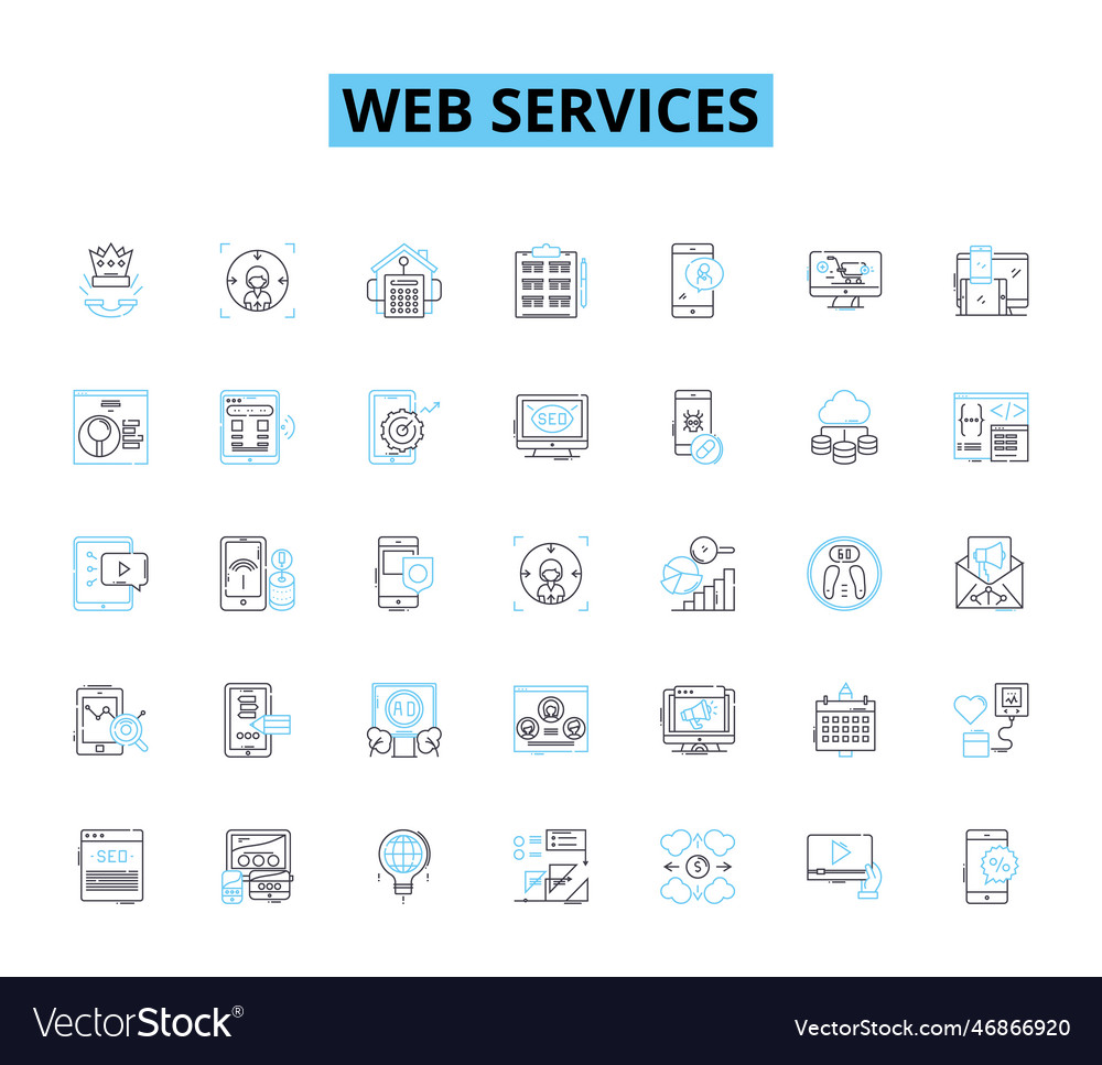 Web services linear icons set integration