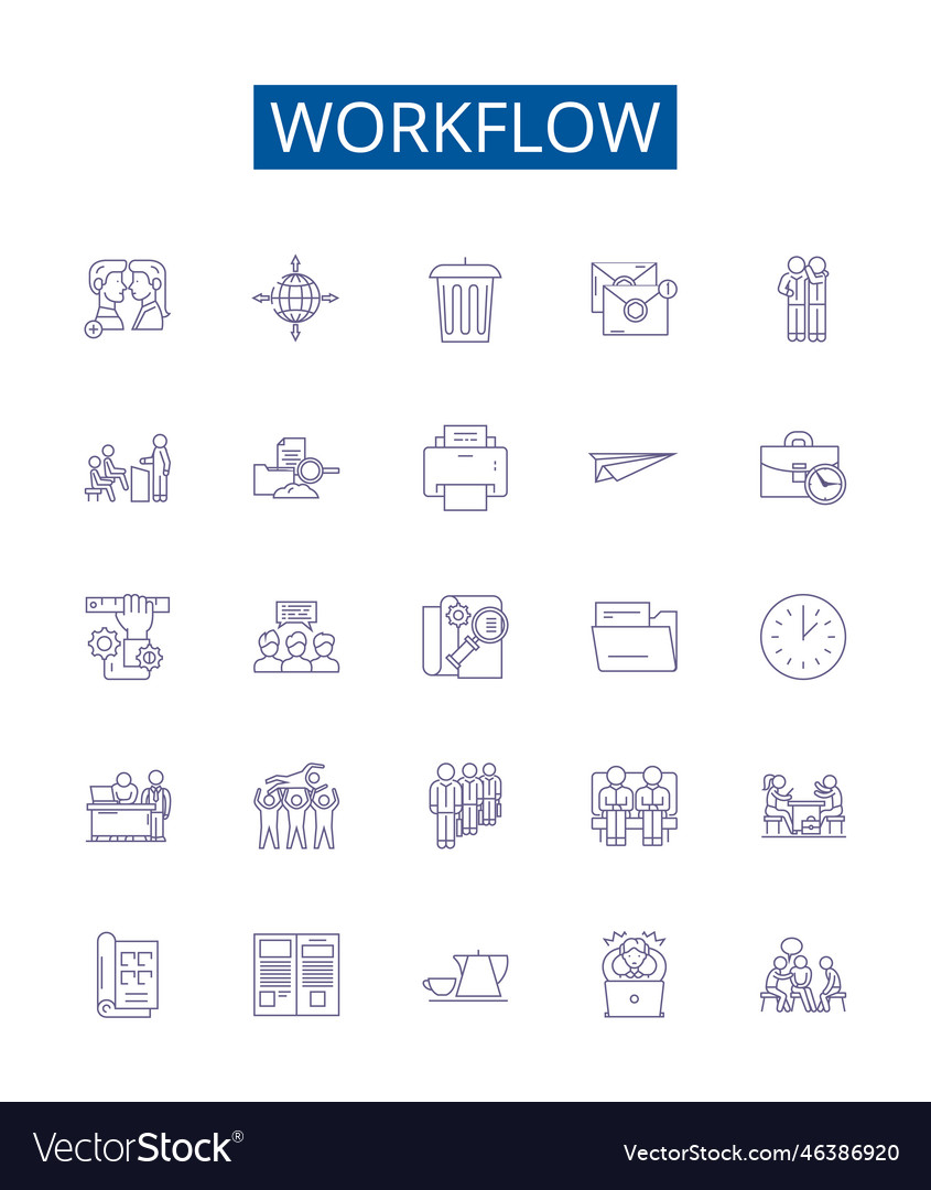 Workflow line icons signs set design collection