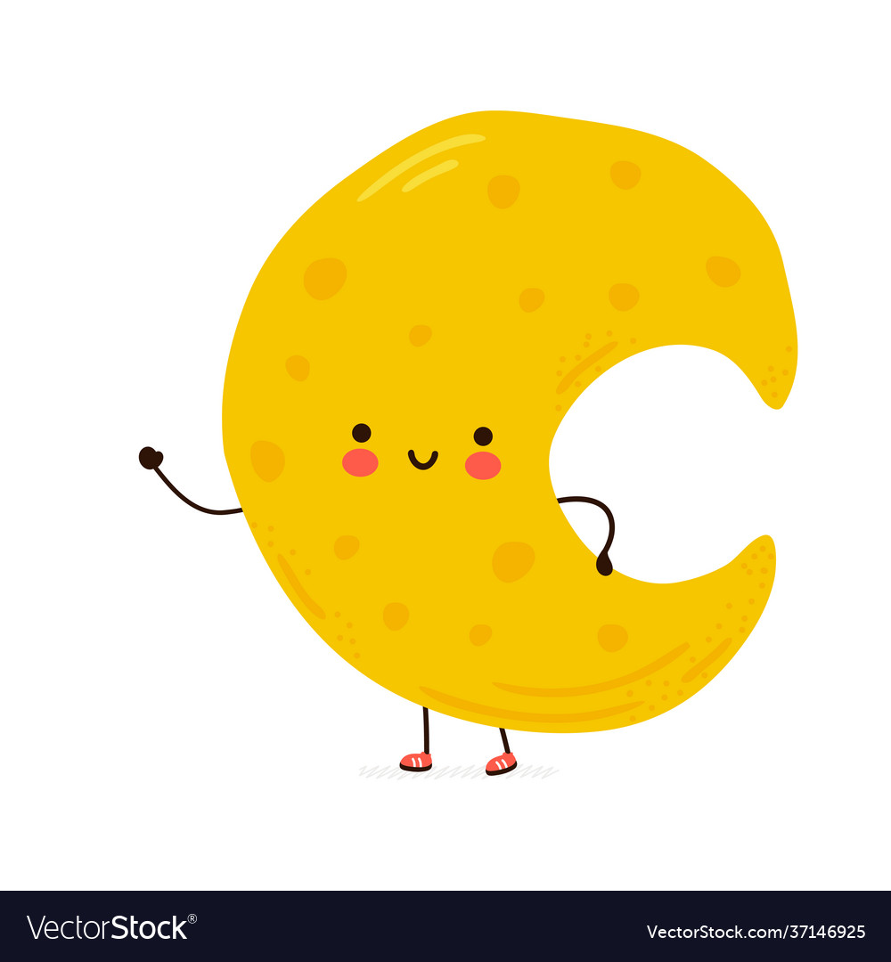 Cute funny moon character hand drawn Royalty Free Vector