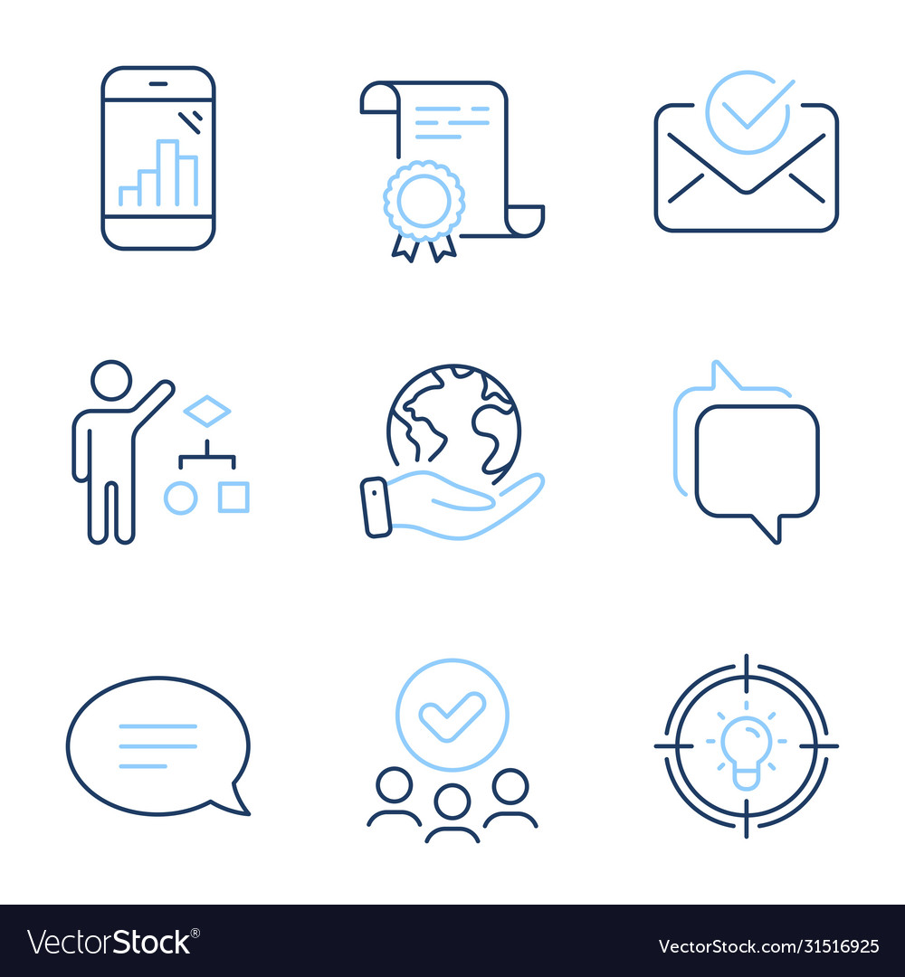 Messenger approved mail and algorithm icons set vector image Messenger approved mail and algorithm icons set