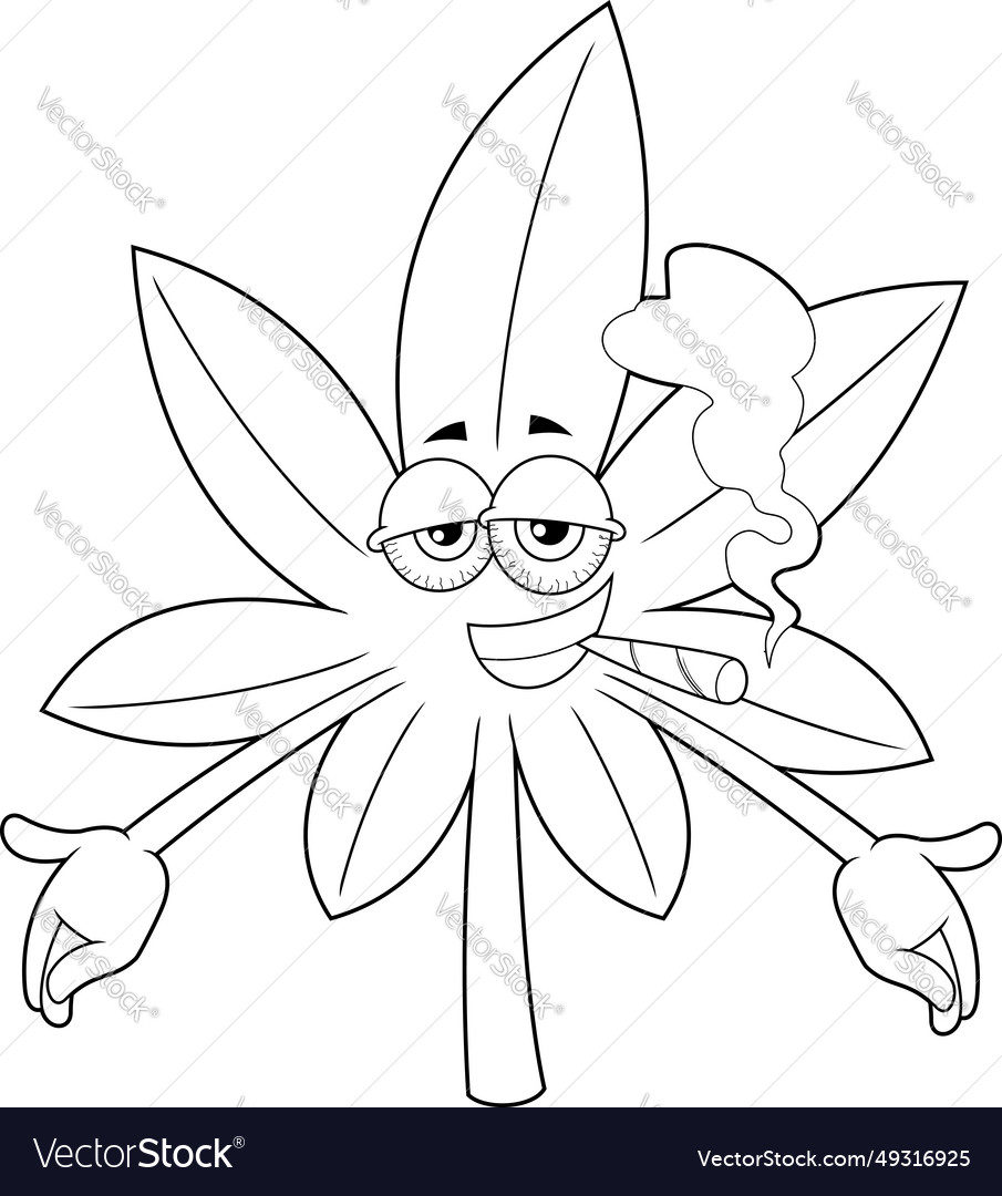 Outlined funny marijuana leaf cartoon character