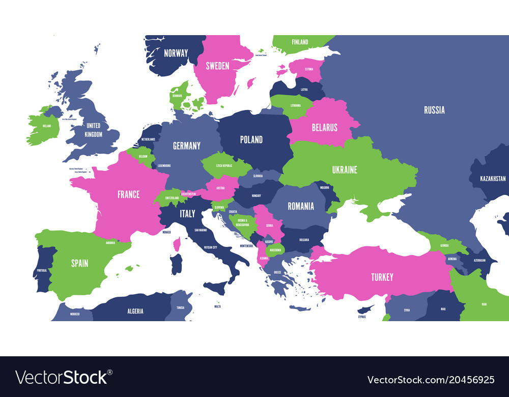 political map of europe continent in four colors vector image