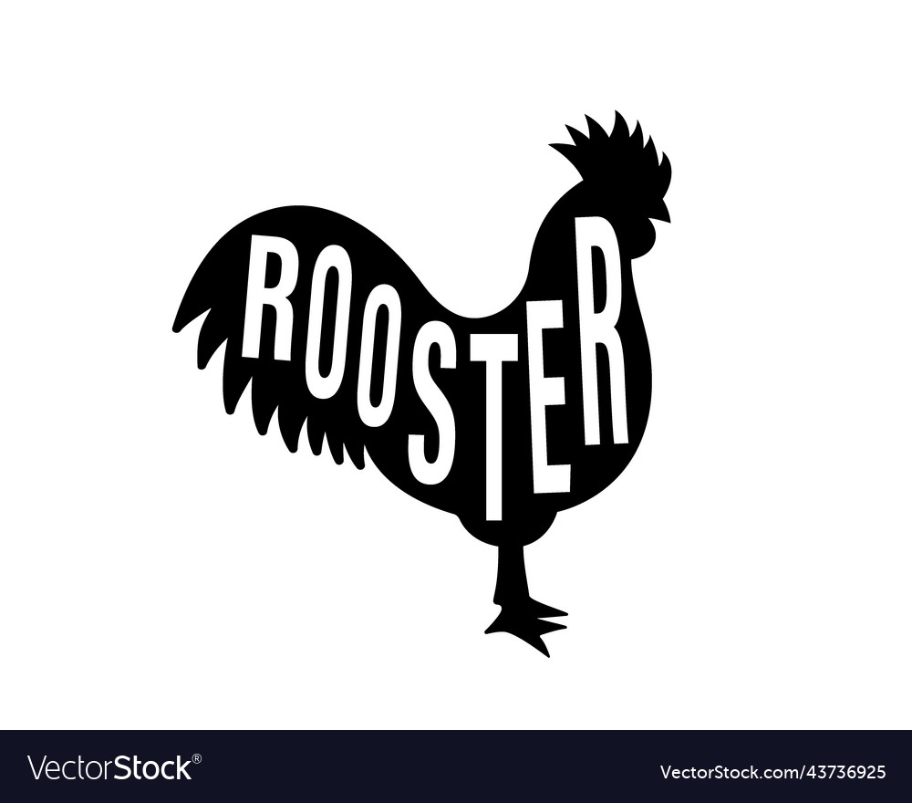 Rooster schwarze Silhouette mit Schriftzug