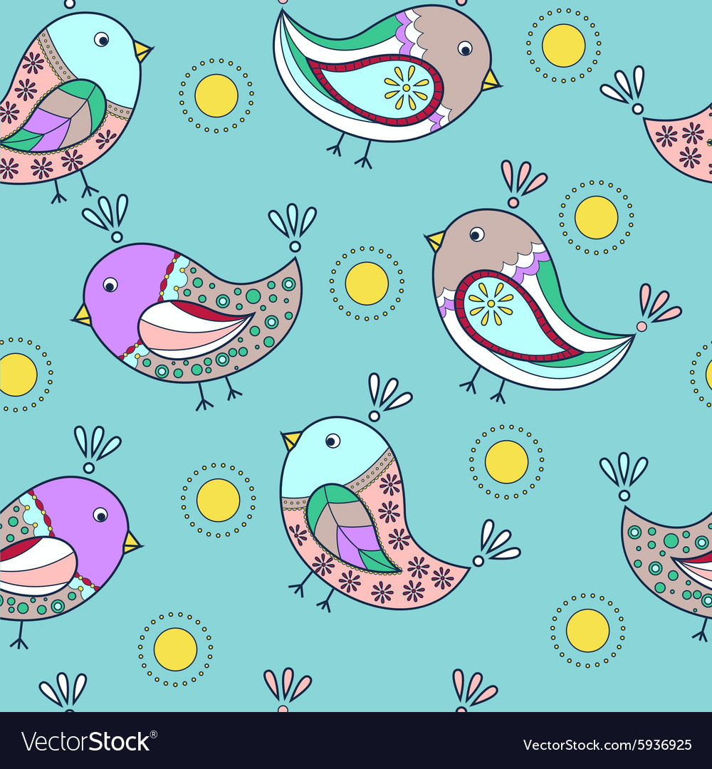 Seamless pattern with painted birds