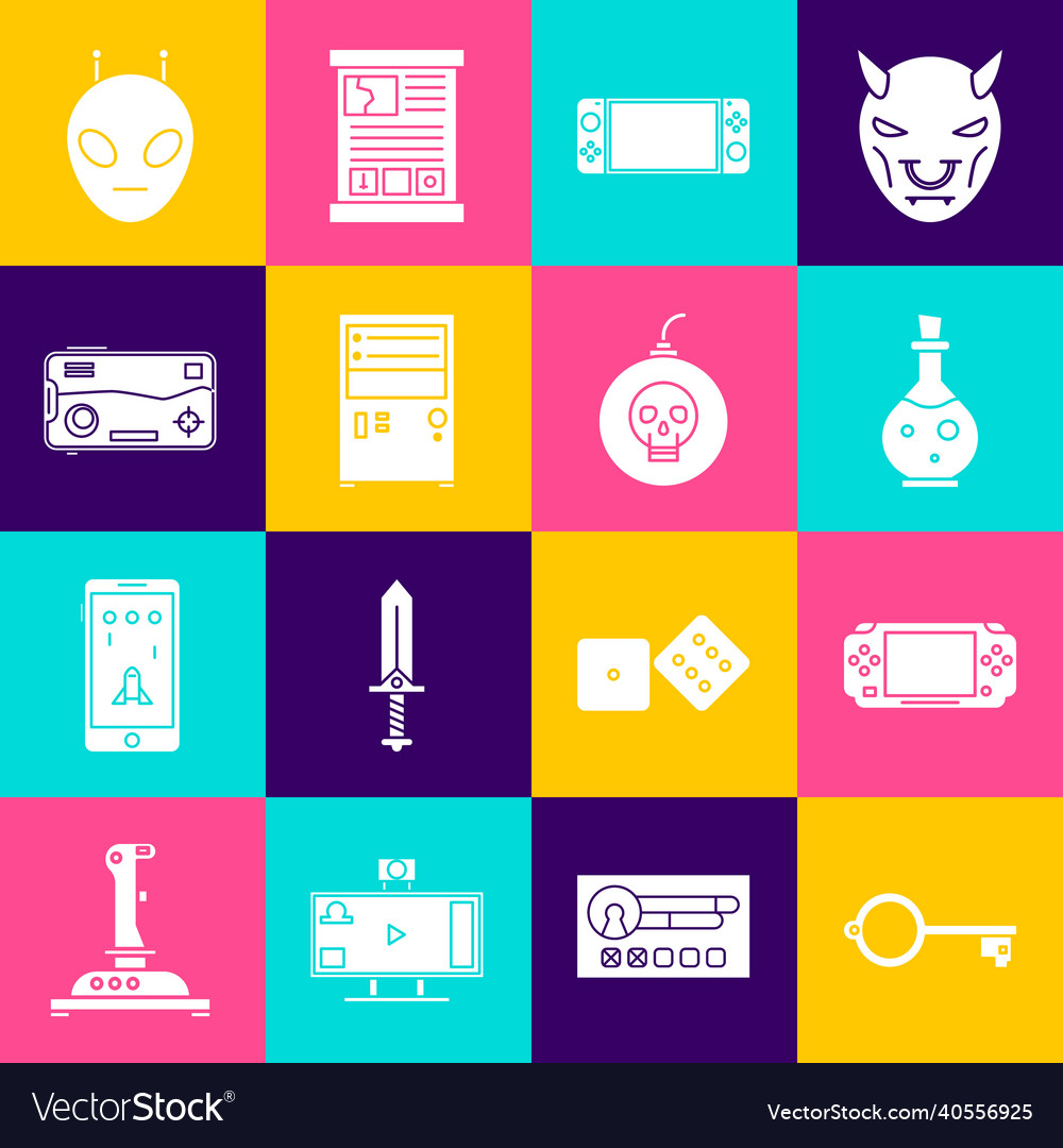 Set ancient key for game portable video console vector image Set ancient key for game portable video console
