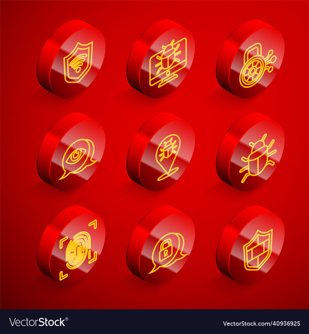 Set line shield with wifi wireless system bug vector image Set line shield with wifi wireless system bug