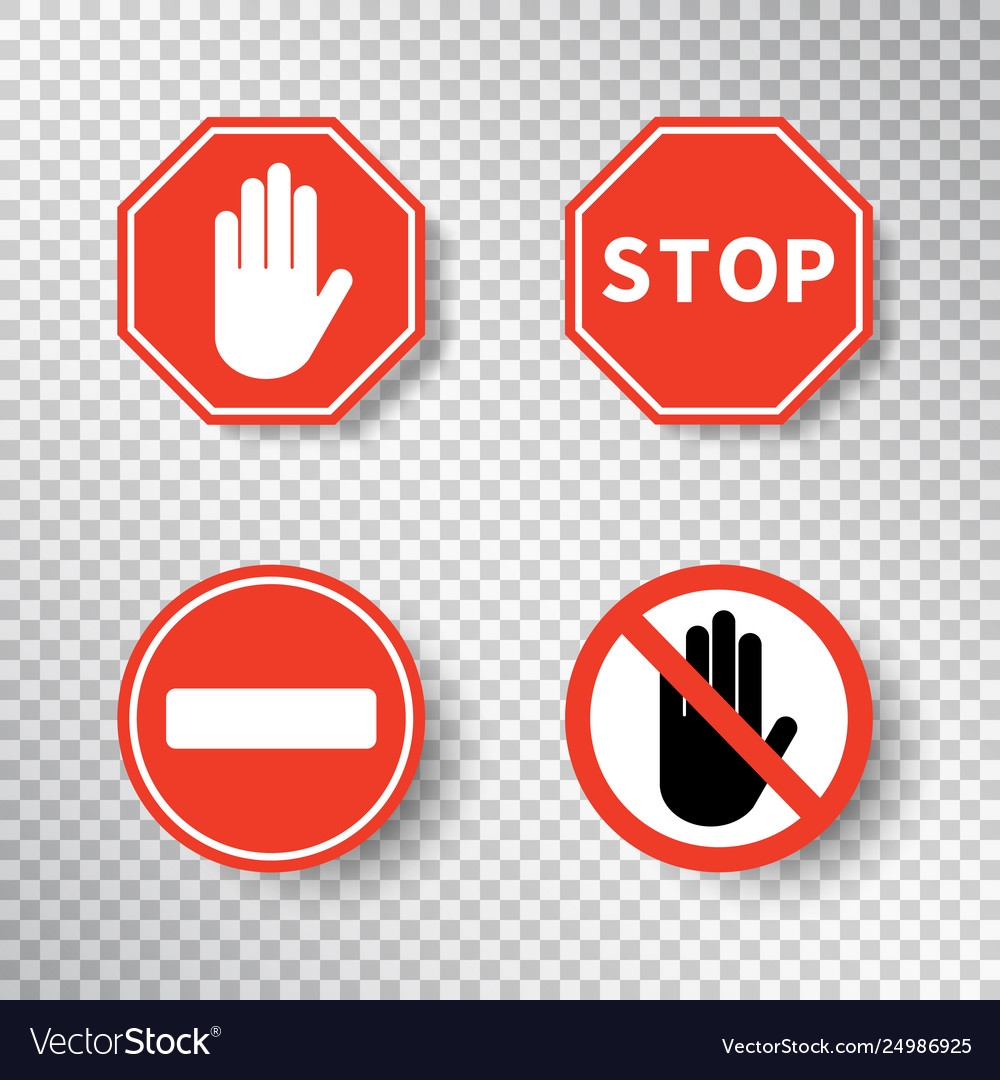 Stop sign and no entry hand symbol set isolated Vector Image